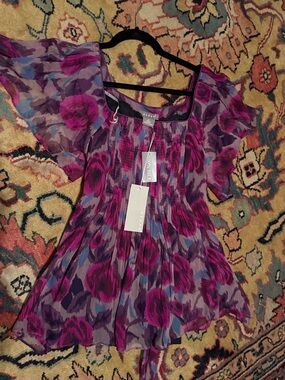 Kenar Pink & Purple Floral silk Chiffon Blouse